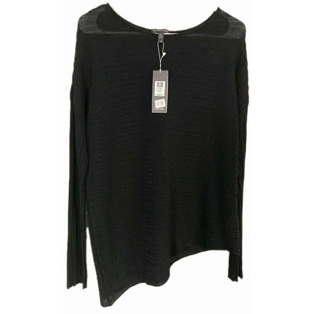 Eileen Fisher Sweater Tunic Women M Drapey Tencel Rib Bateau Neck Asym. Hem NWT